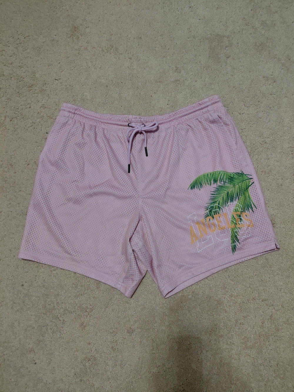 Retrofit Pink Mesh Athletic Shorts with Palm Graphic